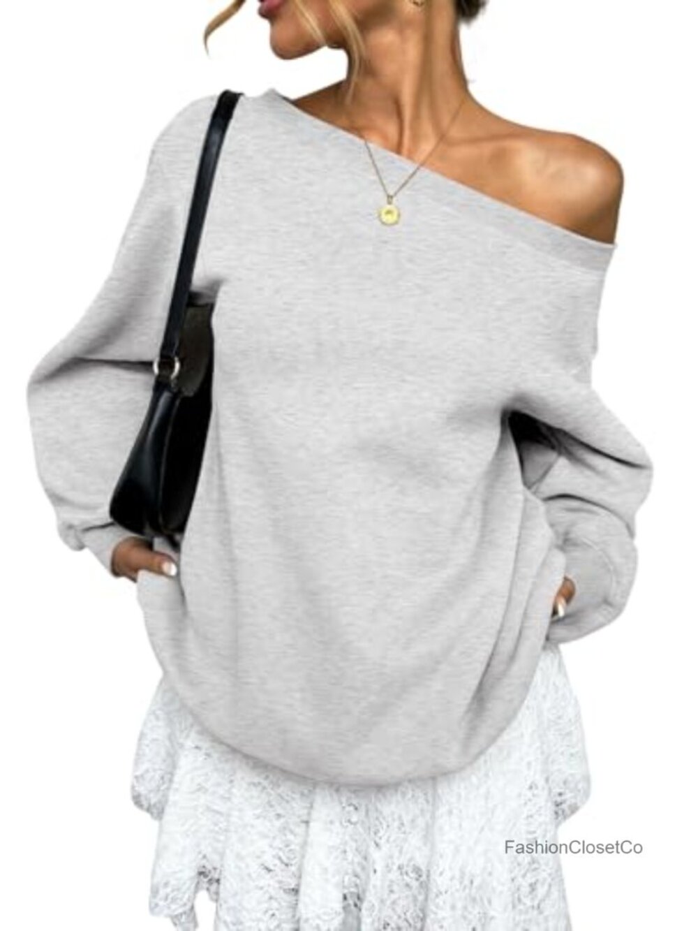Women's Fleece Off Shoulder Oversized Sweatshirt